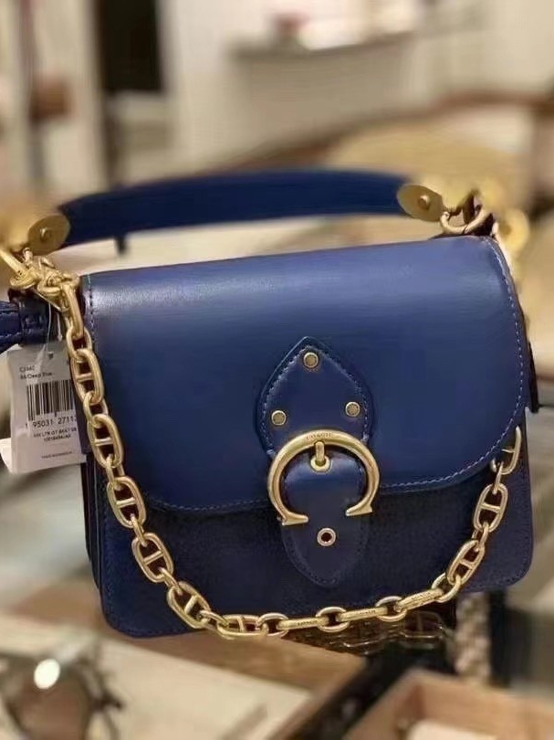 Coach Beat 18 Navy Leather Crossbody With Gold Chain Trim